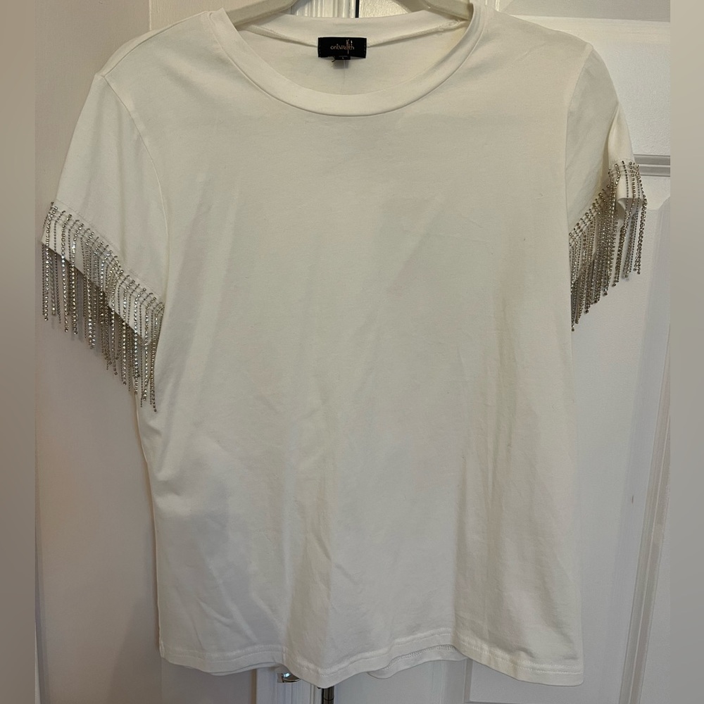 Cute white top with diamond fringe
